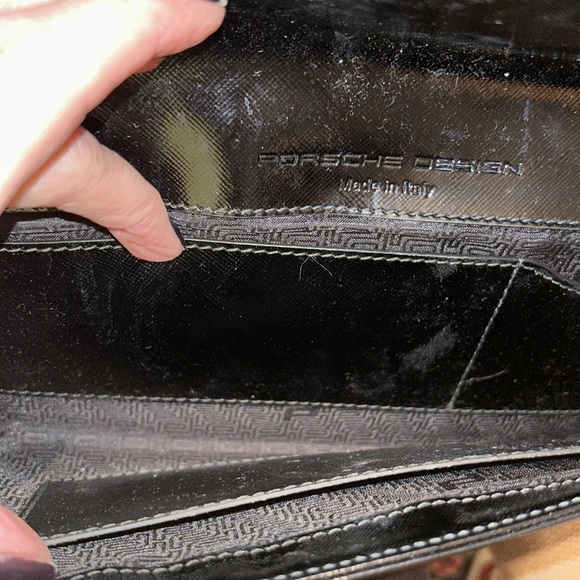 RARE PORCHE DESIGN shiny, glossy, black leather, clutch with hand strap